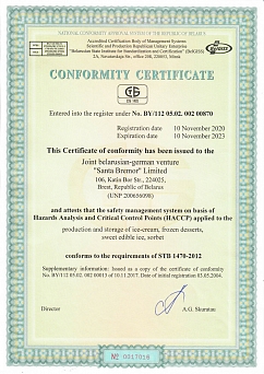 CERTIFICATE HACCP ice-cream