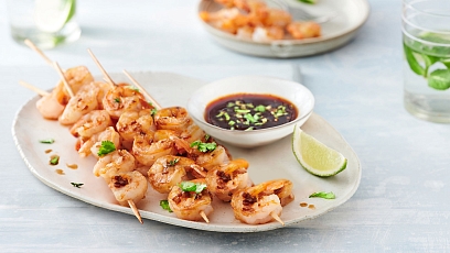 Shrimp skewers in a spicy ginger marinade