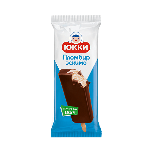 "YUKKI PLOMBIR ON DAIRY CREAM'' Vanilla-flavoured ice cream in cocoa-containing fat glaze, eskimo 65 g