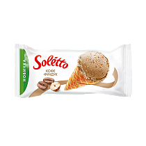 Frozen dessert with coffee flavour, crushed hazelnut roasted caramelised and fat glaze in wafer sugar cone "SOLETTO COFFEEHAZELNUT"