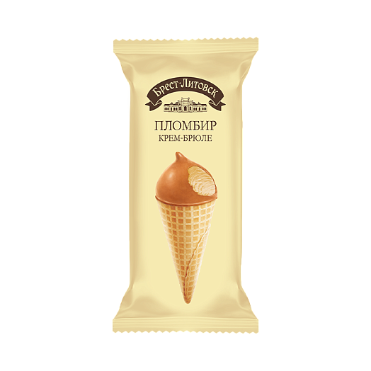 Ice cream "Plombir" crème brulee in milk caramel glaze in a waffle sugar cone with fatty glaze with caramel flavor "BREST-LITOVSK", 1/70 g