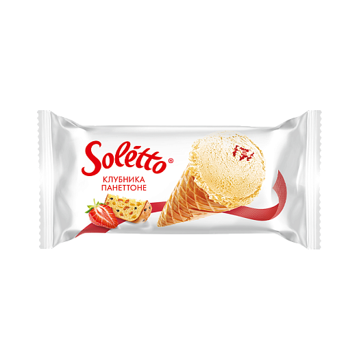 Frozen dessert with panettone flavor, salted strawberry filling in a sugar waffle cone with fatty glaze "SOLETTO® PANETTONE-STRAWBERRY", 1/75г