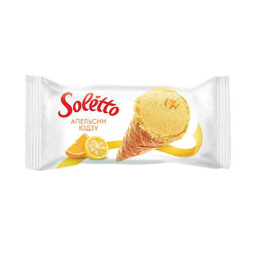 "SOLETTO ORANGE YUZU" Orange-flavoured milk ice cream with yuzu filling and fat glaze in wafer sugar cone 75 g 