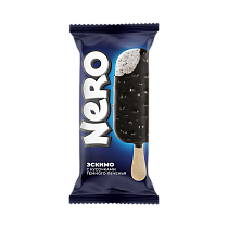 Frozen dessert with cookies and biscuit flavor in a fatty cocoa-containing glaze with pieces of NERO Eskimo cookies, 1/60 g