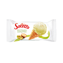"SOLETTO PISTACHIO AND MARZIPAN'' Cream pistachio ice-cream with milk filling and marzipan flavour, with confectionary glaze in sugar wafer cone 75 g