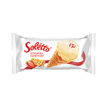 Frozen dessert with panettone flavor, salted strawberry filling in a sugar waffle cone with fatty glaze "SOLETTO® PANETTONE-STRAWBERRY", 1/75г